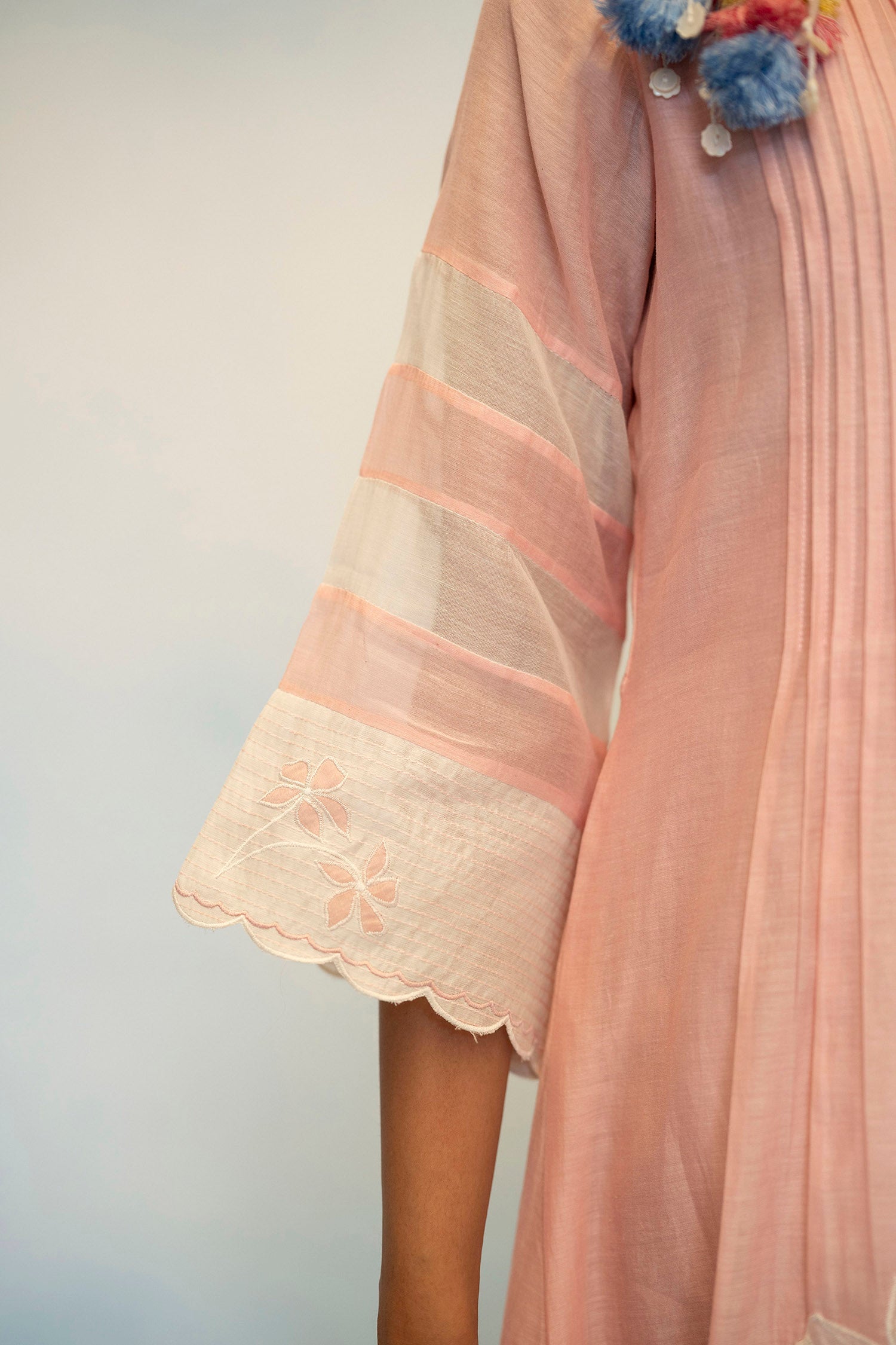 AM by Anita Mittal Noor Zara Pink Mul Chanderi Tunic with Butter Cotton Pant with Cord Embroidery