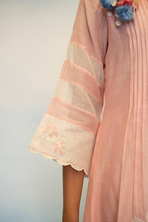 AM by Anita Mittal Noor Zara Pink Mul Chanderi Tunic with Butter Cotton Pant with Cord Embroidery