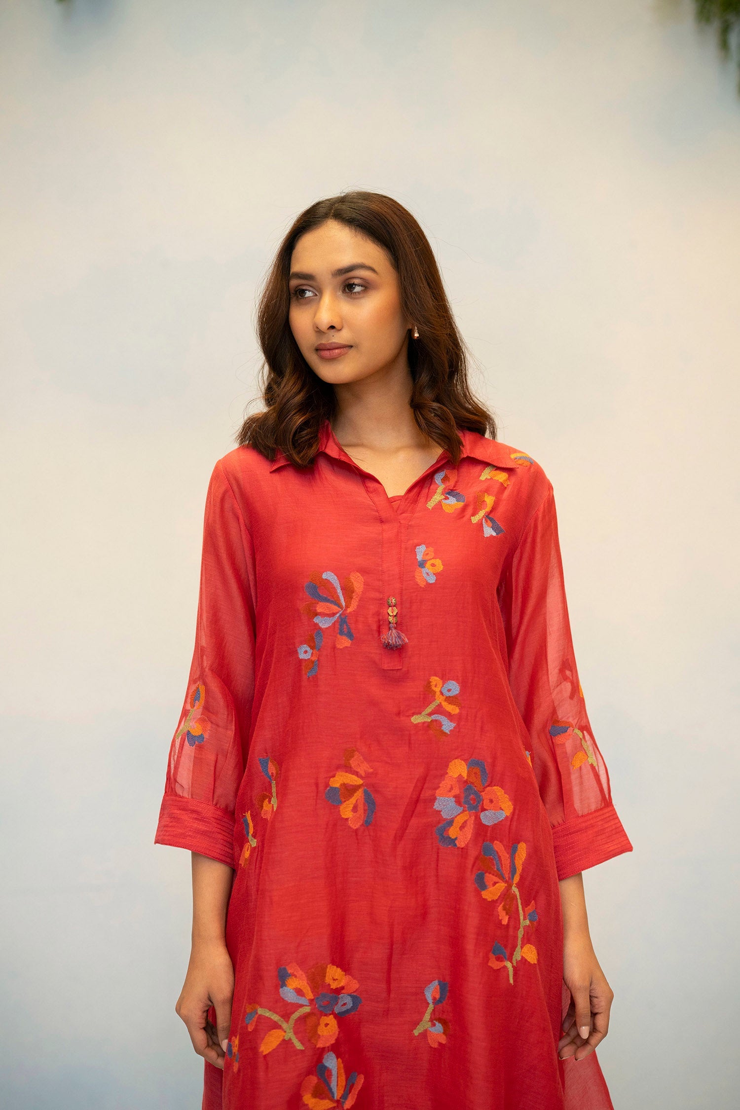 Aab Mul Chanderi Co-ord Set in Berry Red
