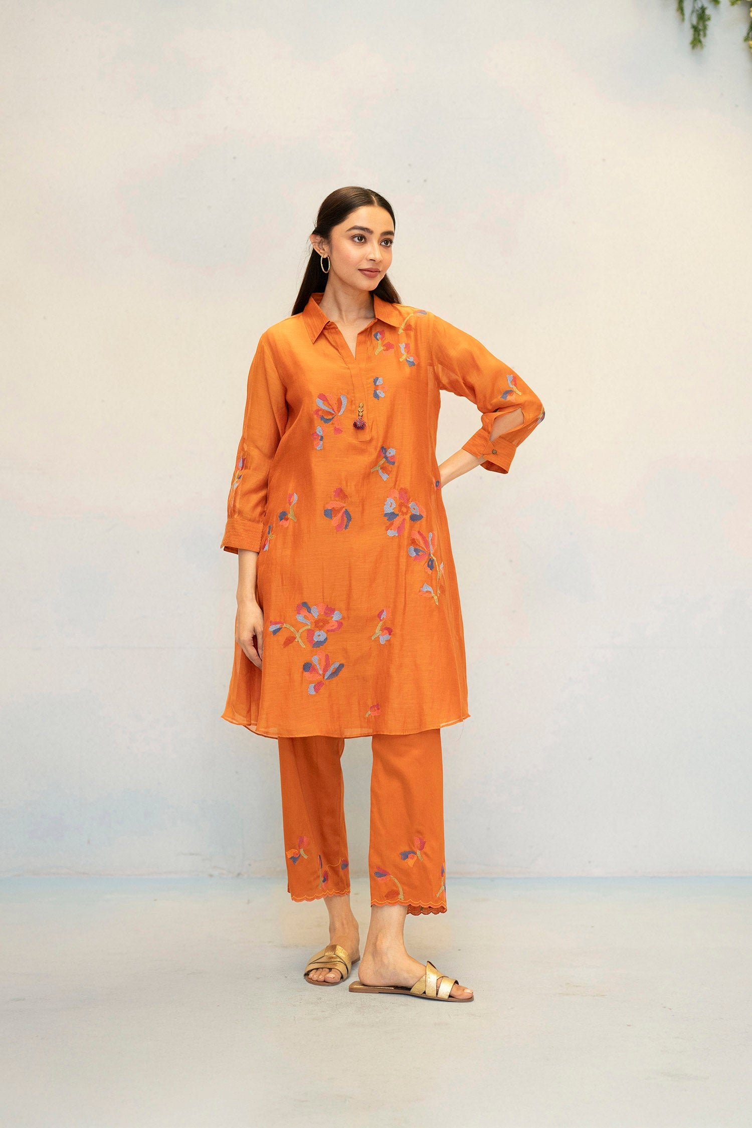 Aab Mul Chanderi Co-ord Set in Orange