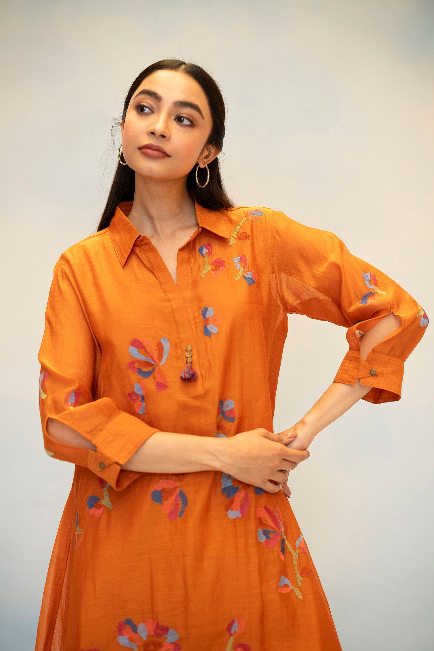 Aab Mul Chanderi Co-ord Set in Orange