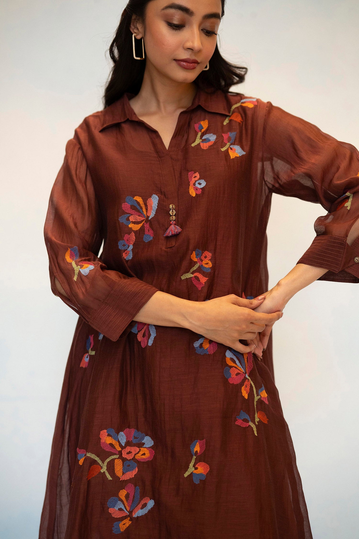 Aab Mul Chanderi Co-ord Set in Cocoa Brown