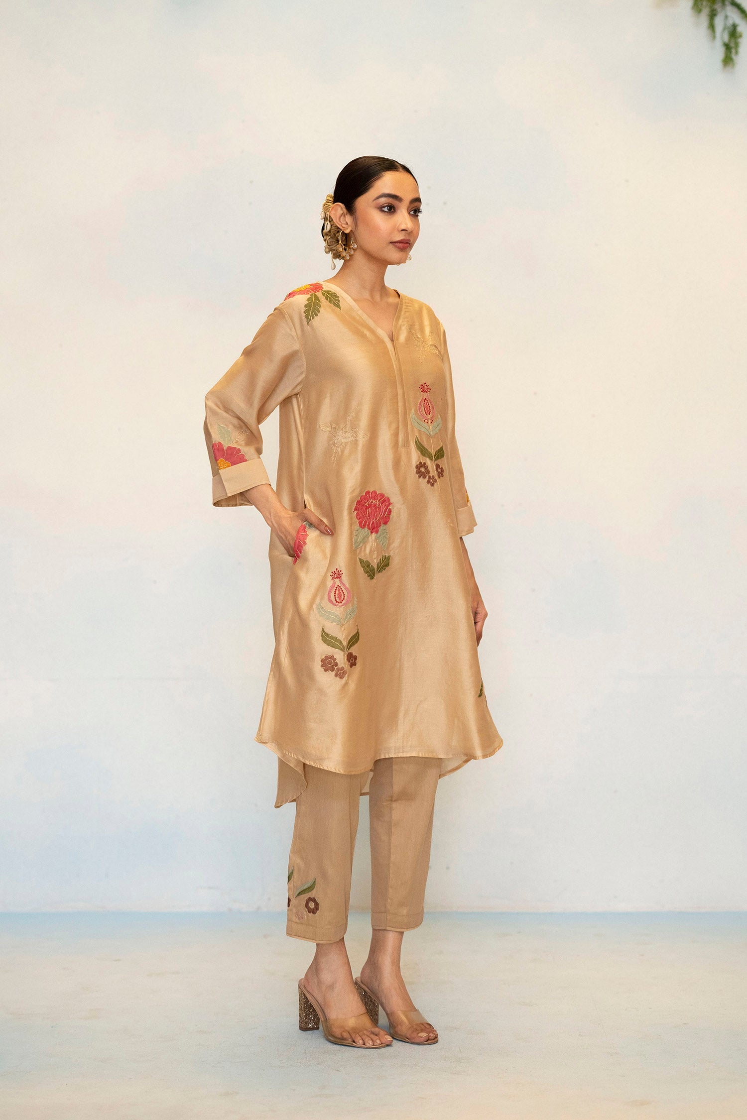 Gul Silk Chanderi Co-ord Set in Beige