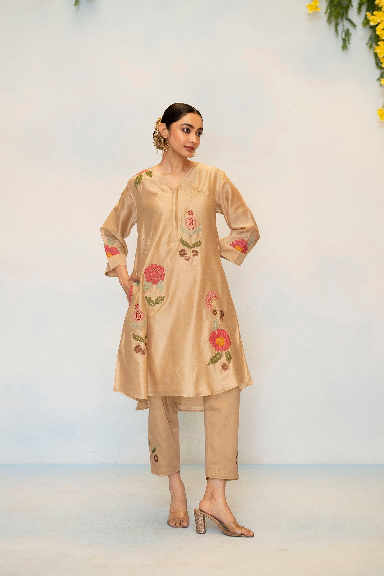 Gul Silk Chanderi Co-ord Set in Beige