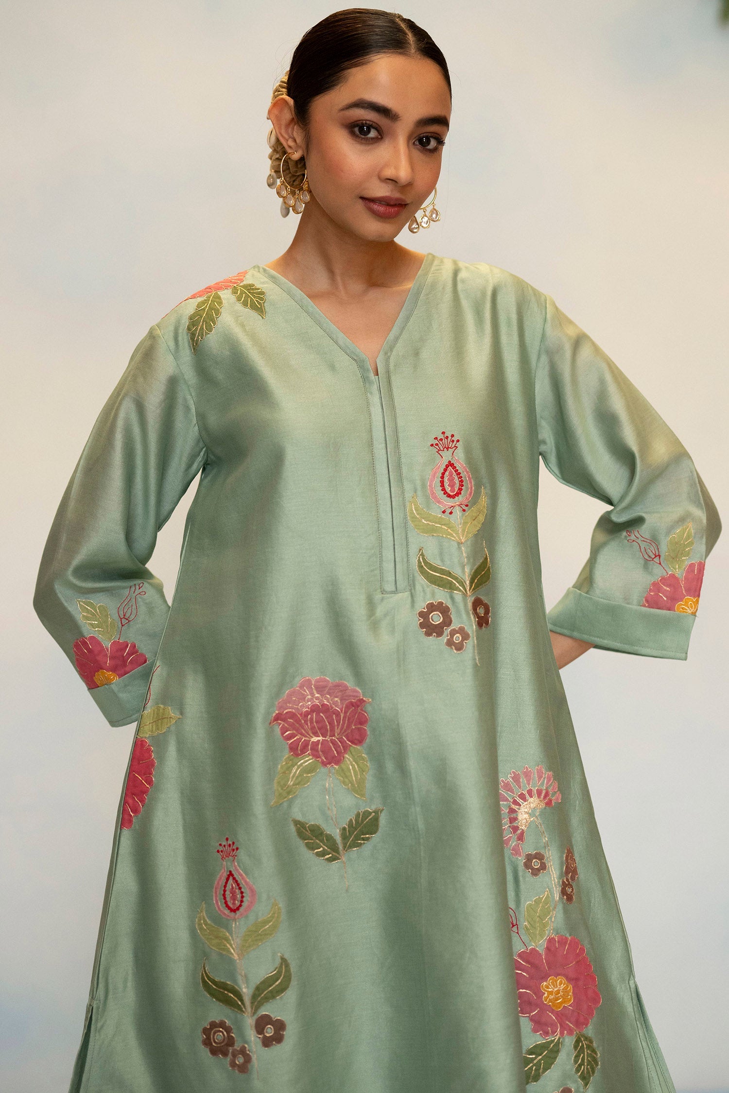 Gul Silk Chanderi Co-ord Set in Aqua Blue