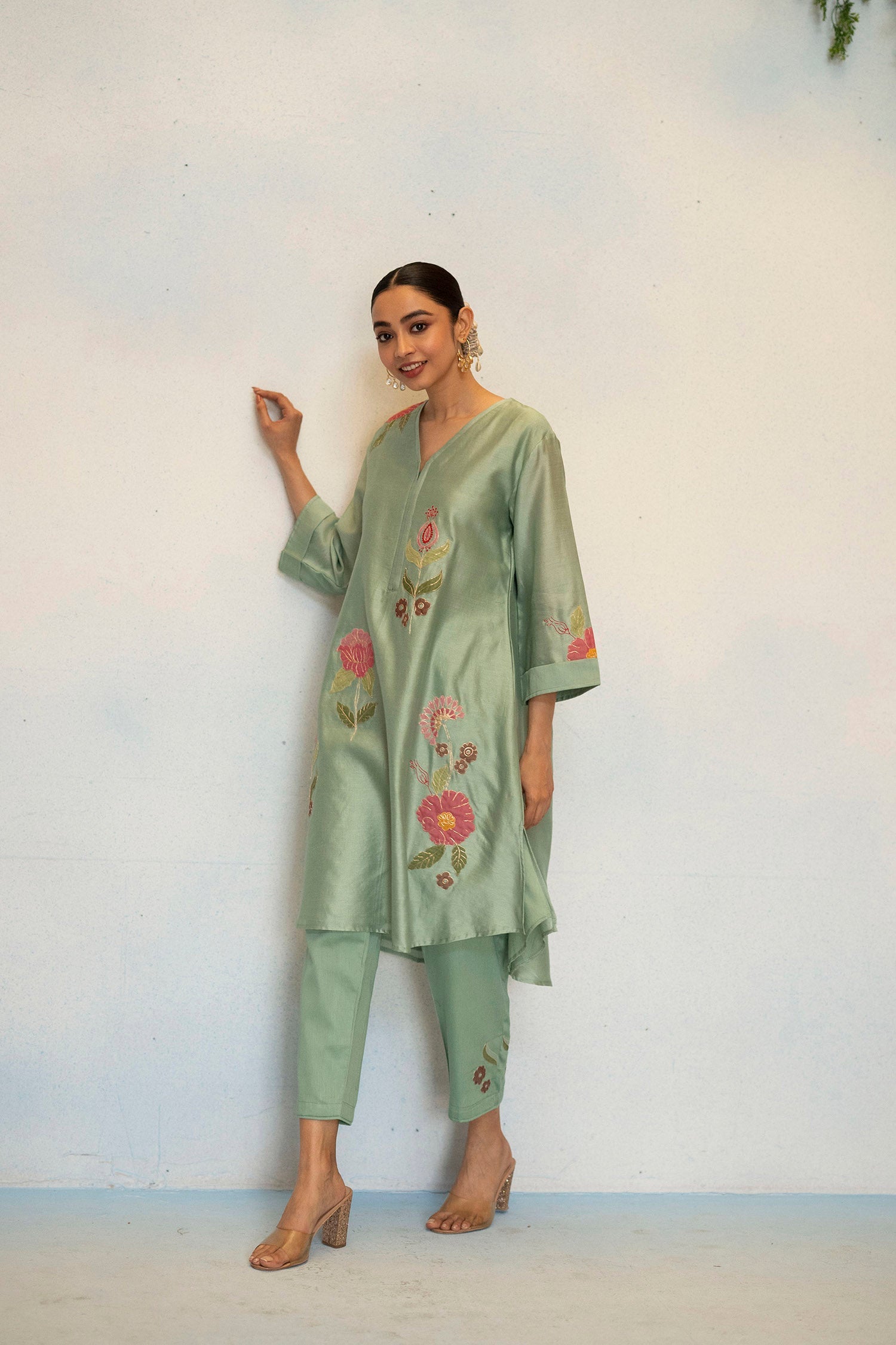 Gul Silk Chanderi Co-ord Set in Aqua Blue
