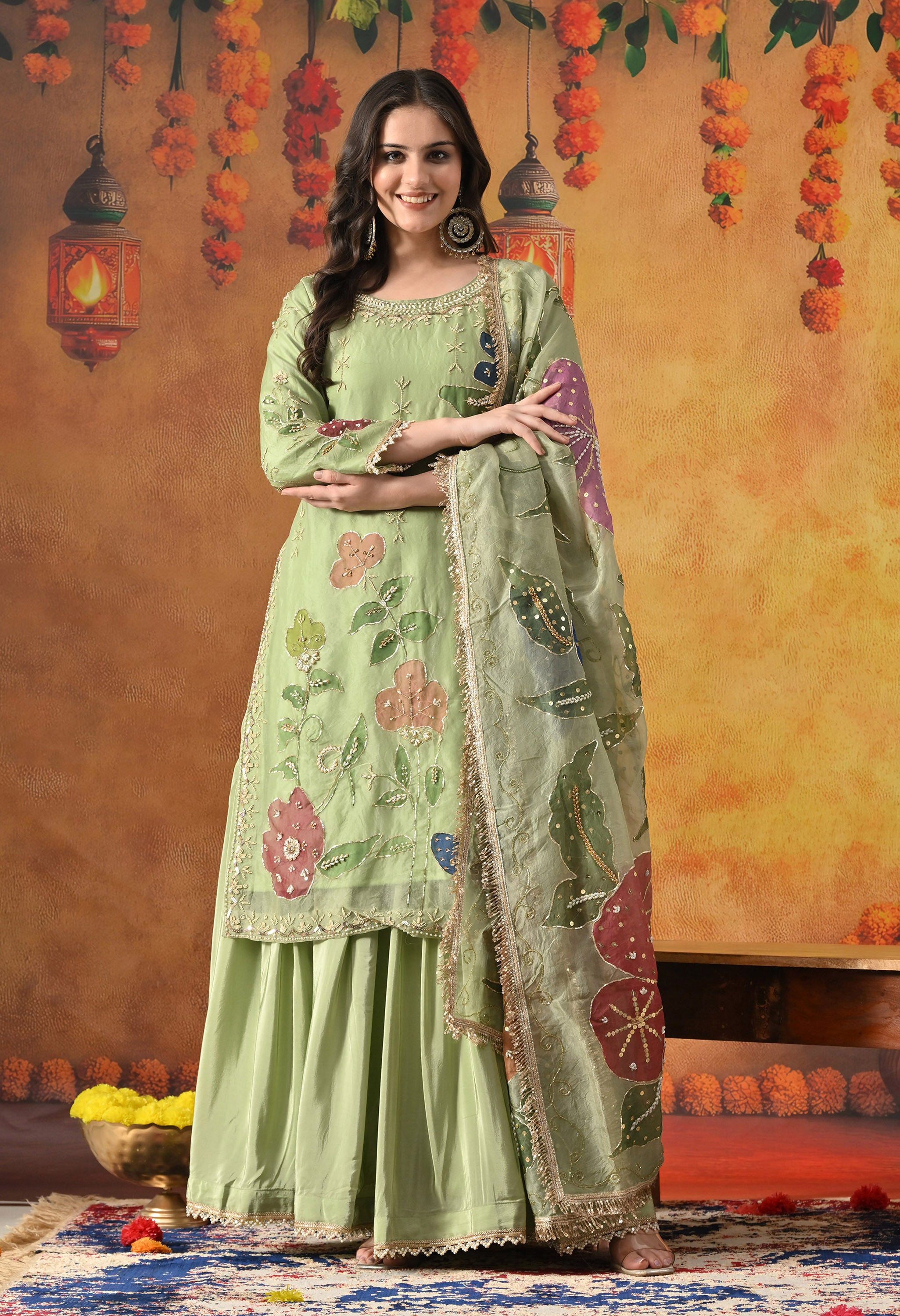 Green Gharara Set