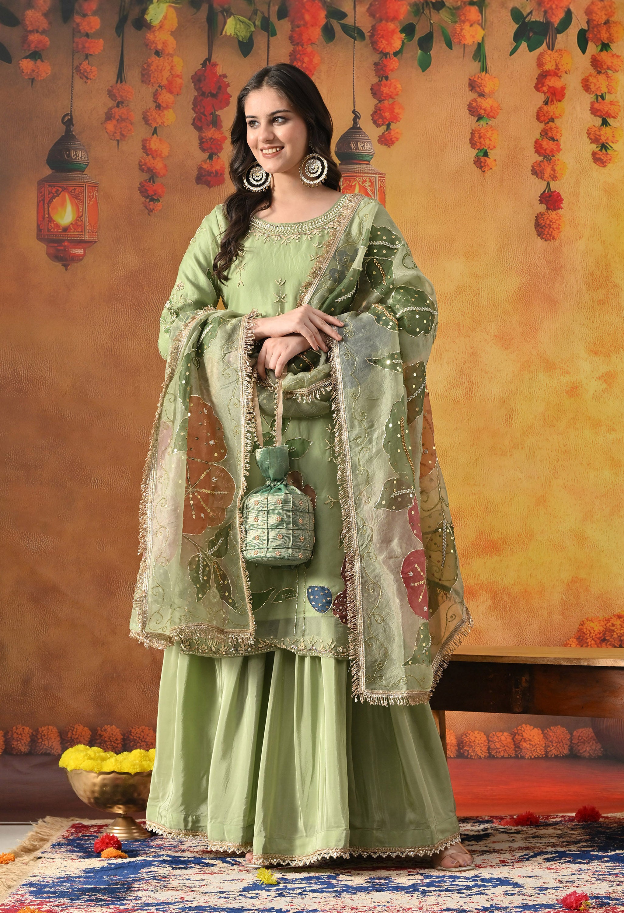 Green Gharara Set