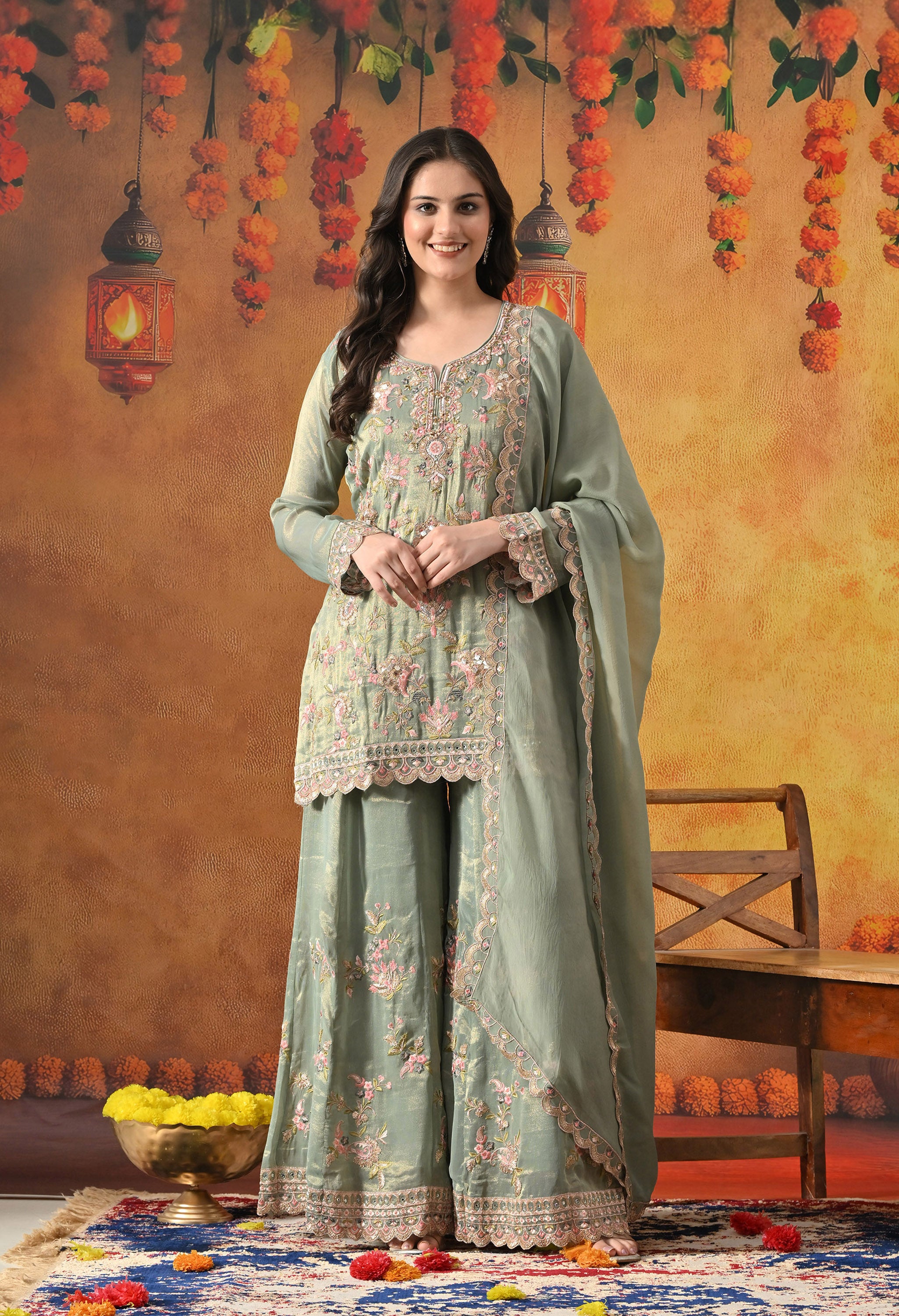 Green Sharara Set