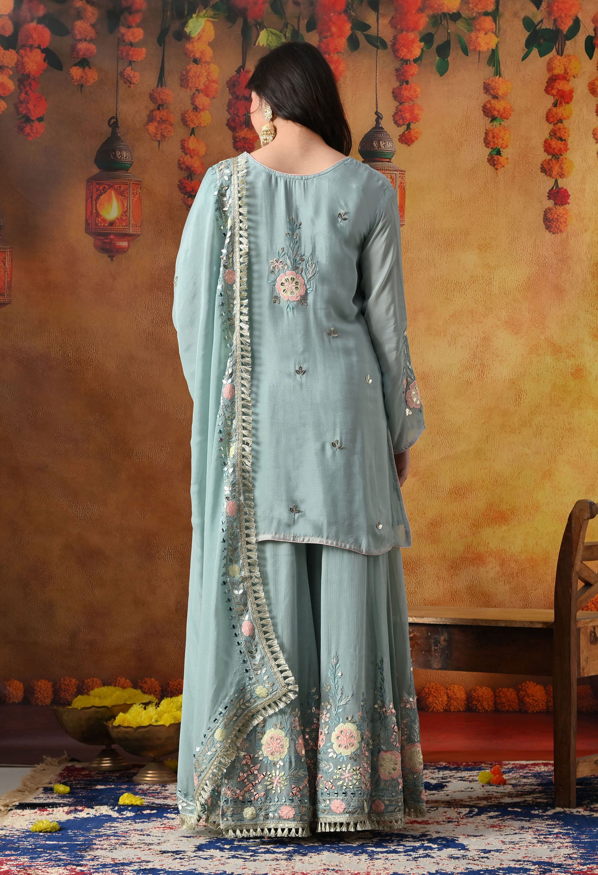 Sapphire Blue Chinon Sharara Set