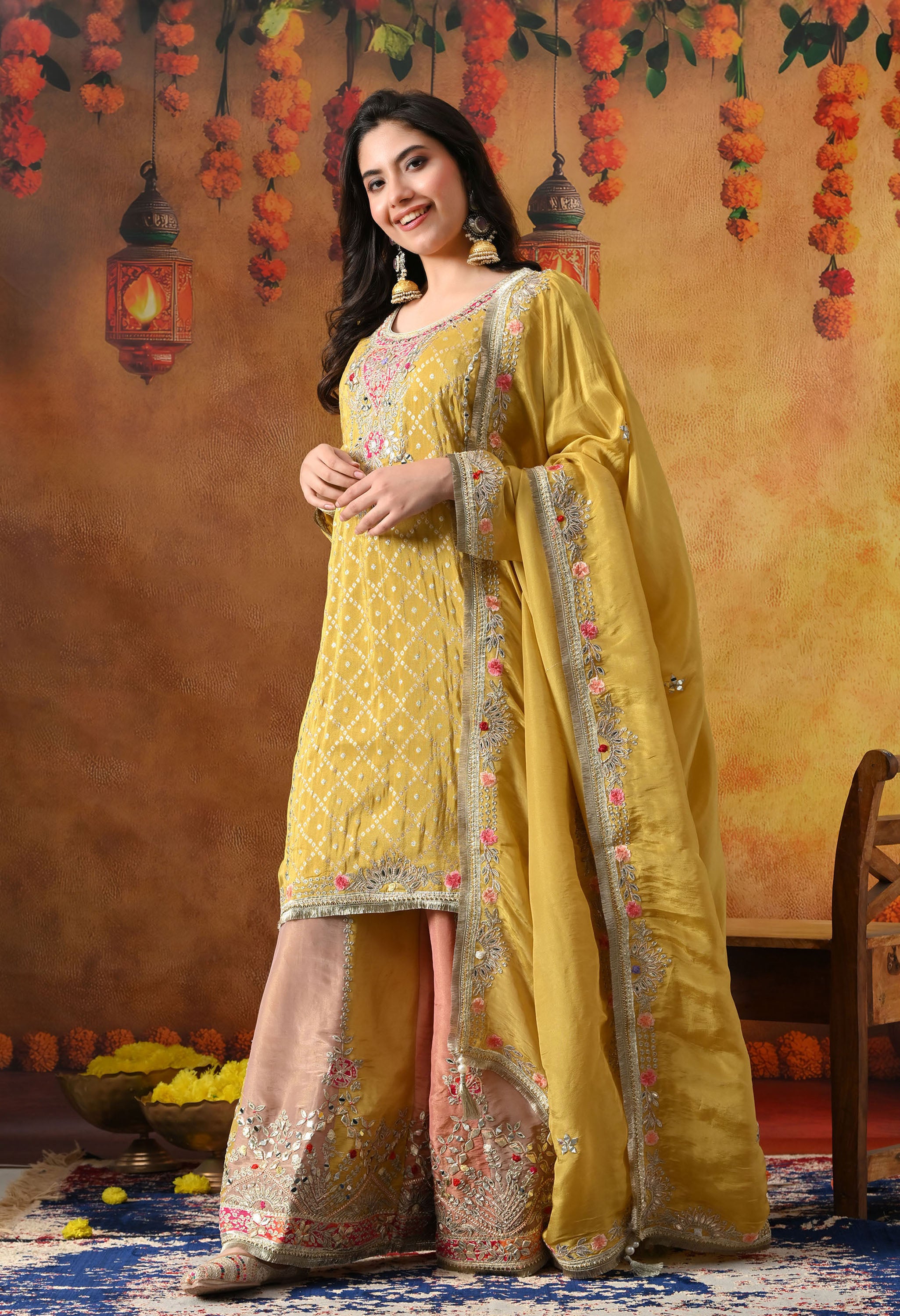 Yellow Tissue Crepe Sharara Set