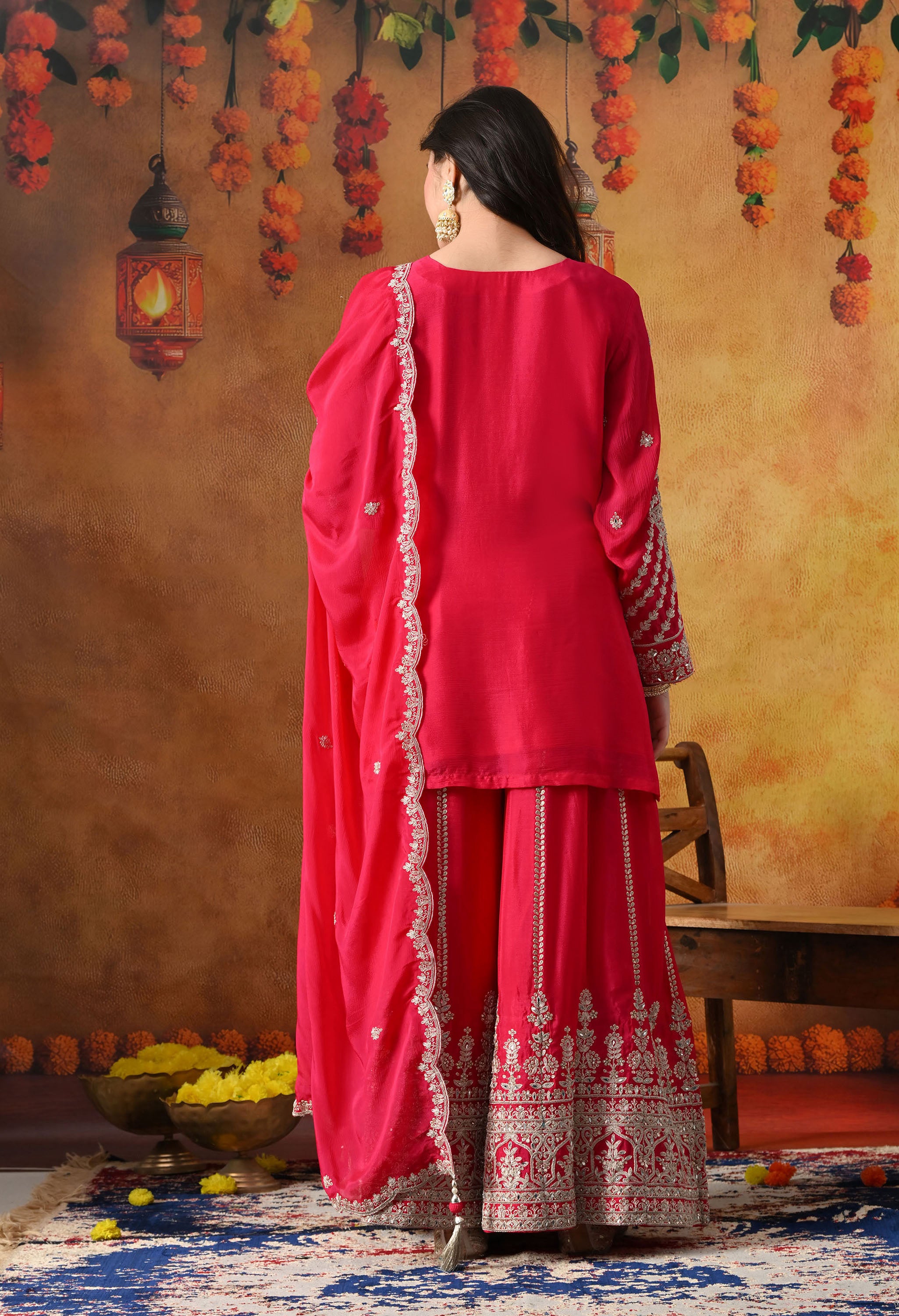 Hot Pink Chinon Sharara Set