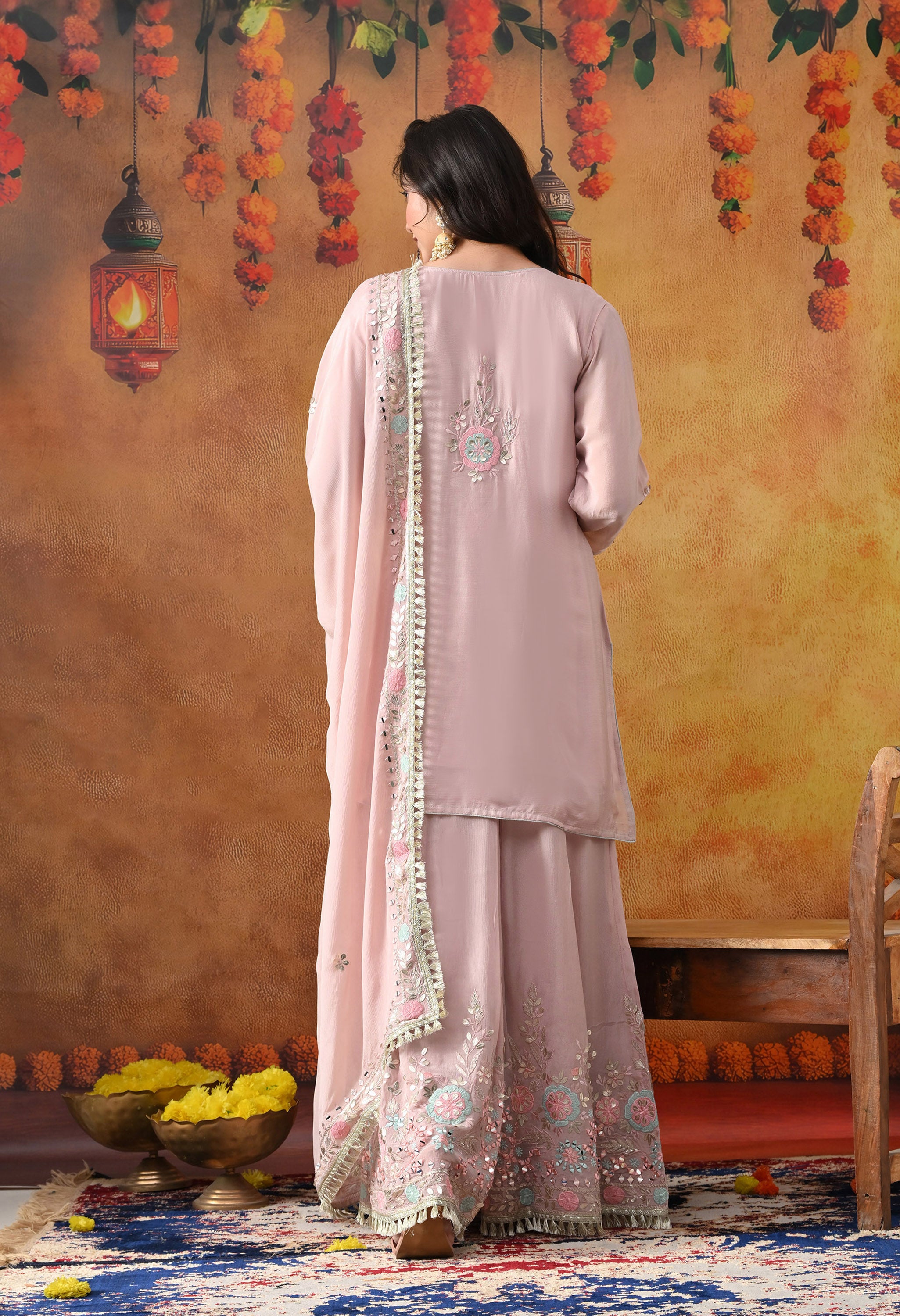Light Pink Chinon Sharara Set