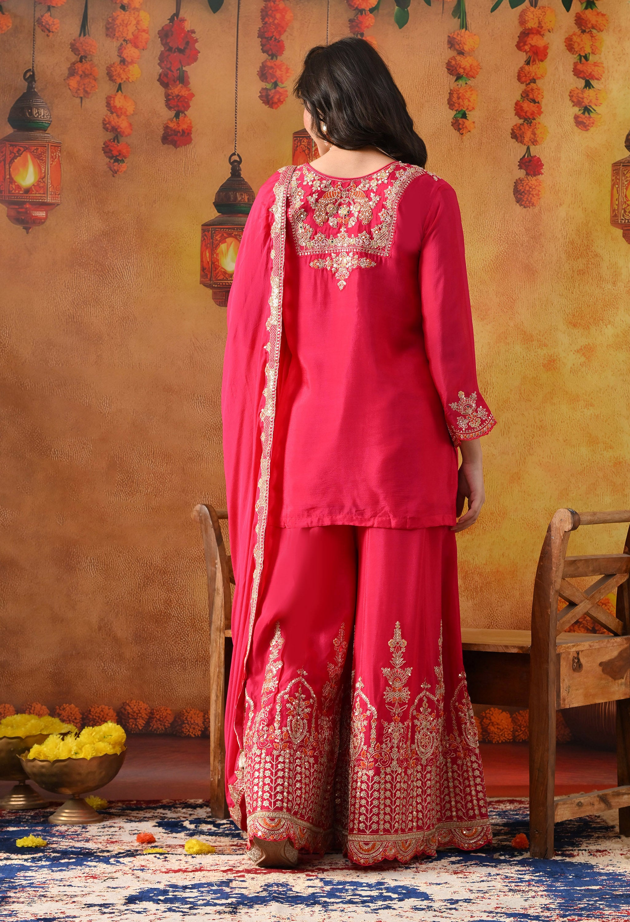 Hot Pink Chinon Sharara Set