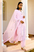 Load image into Gallery viewer, Blush Pink Georgette Kurta set with gota patti
