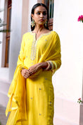 Load image into Gallery viewer, Yellow Georgette Kurta set with gota patti
