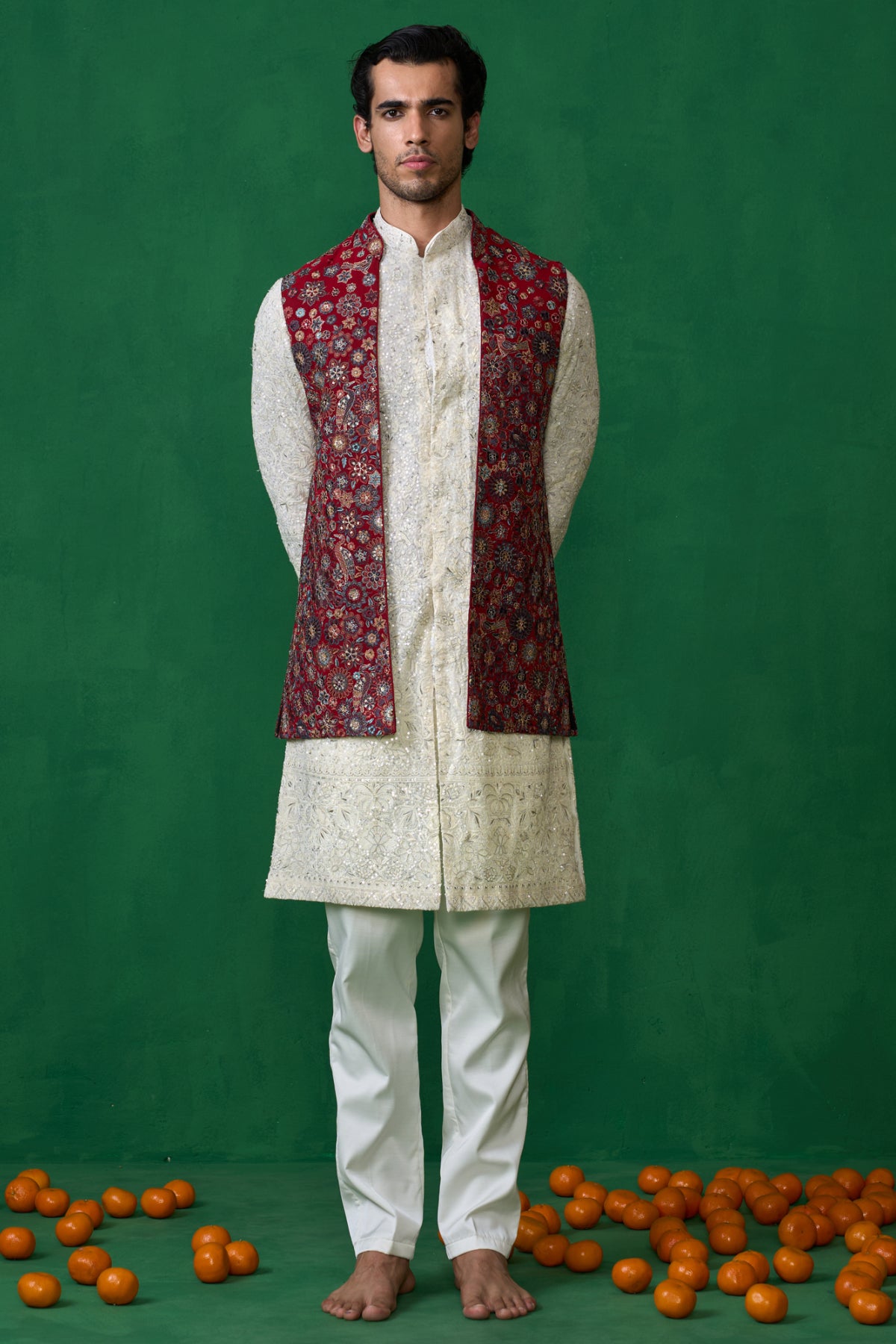 LAALBAGH MAROON KURTA JACKET SET