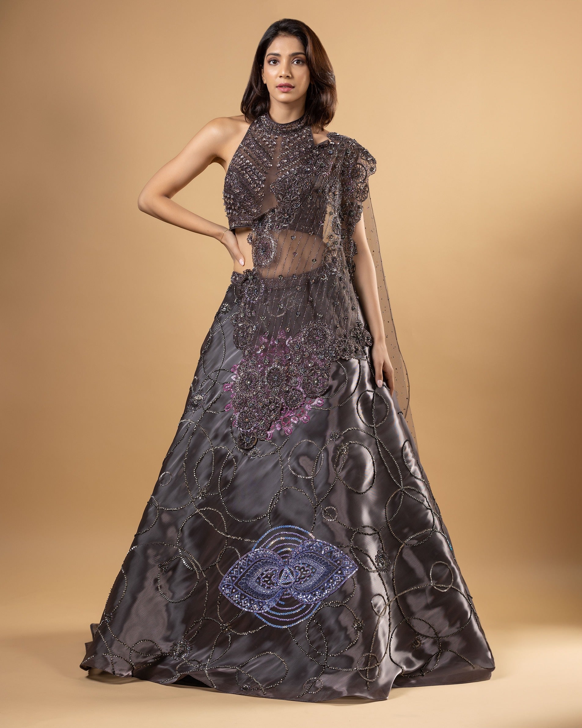 Jewelled Charcol Grey Lehenga Choli Set