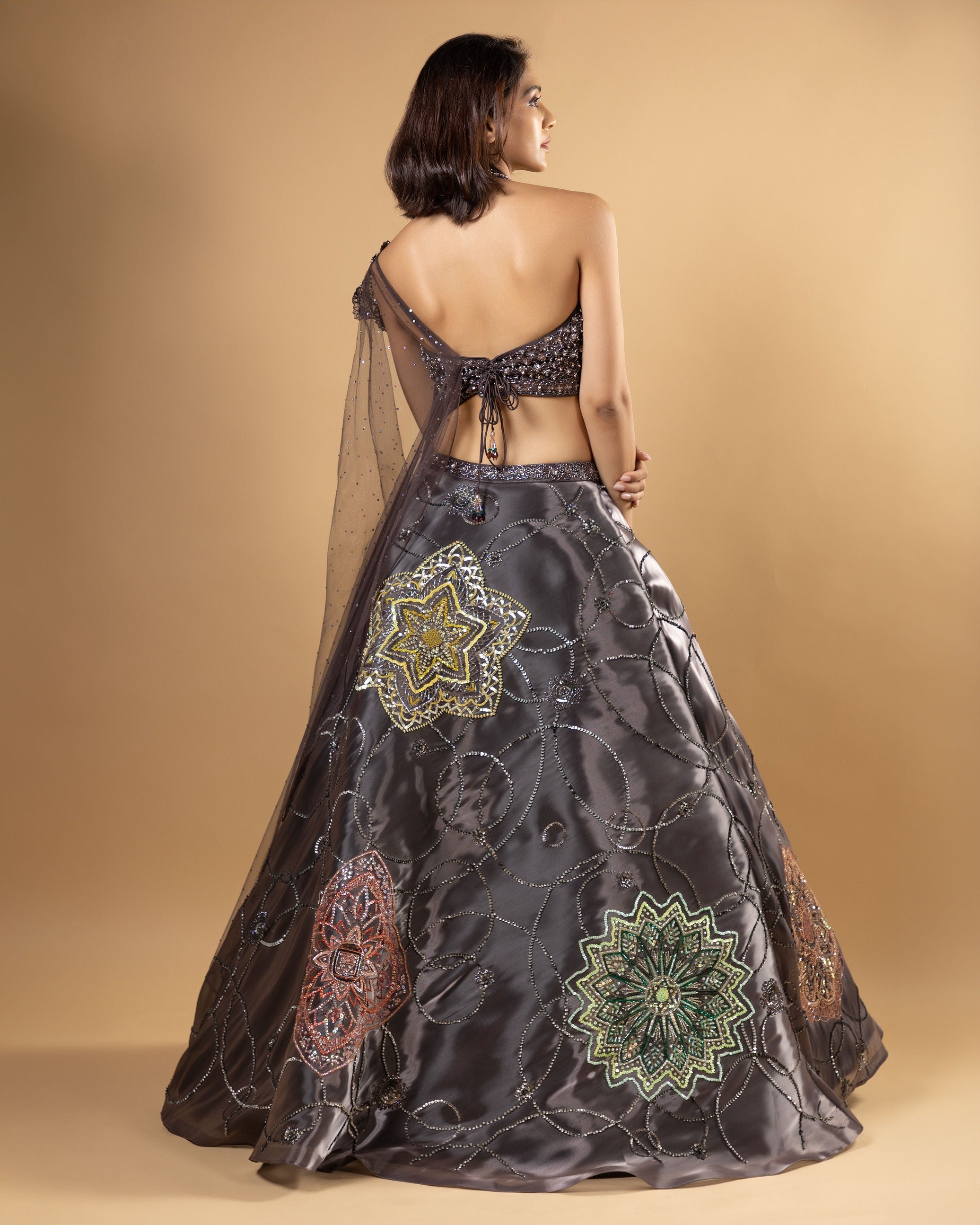 Jewelled Charcol Grey Lehenga Choli Set