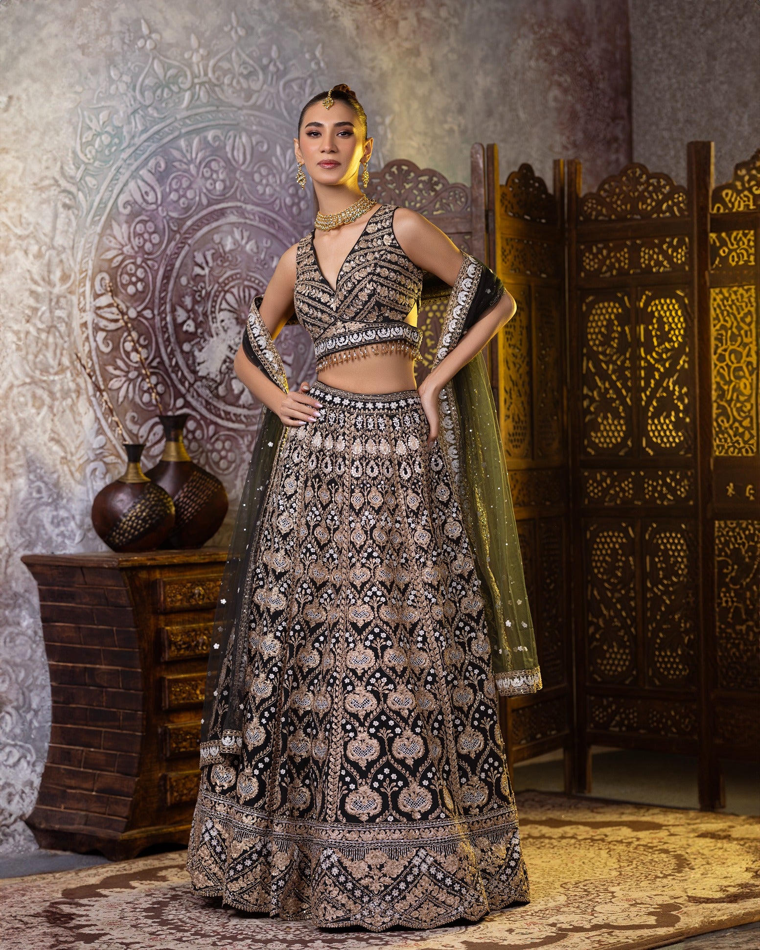 Bottle Green Zarkan Lehenga