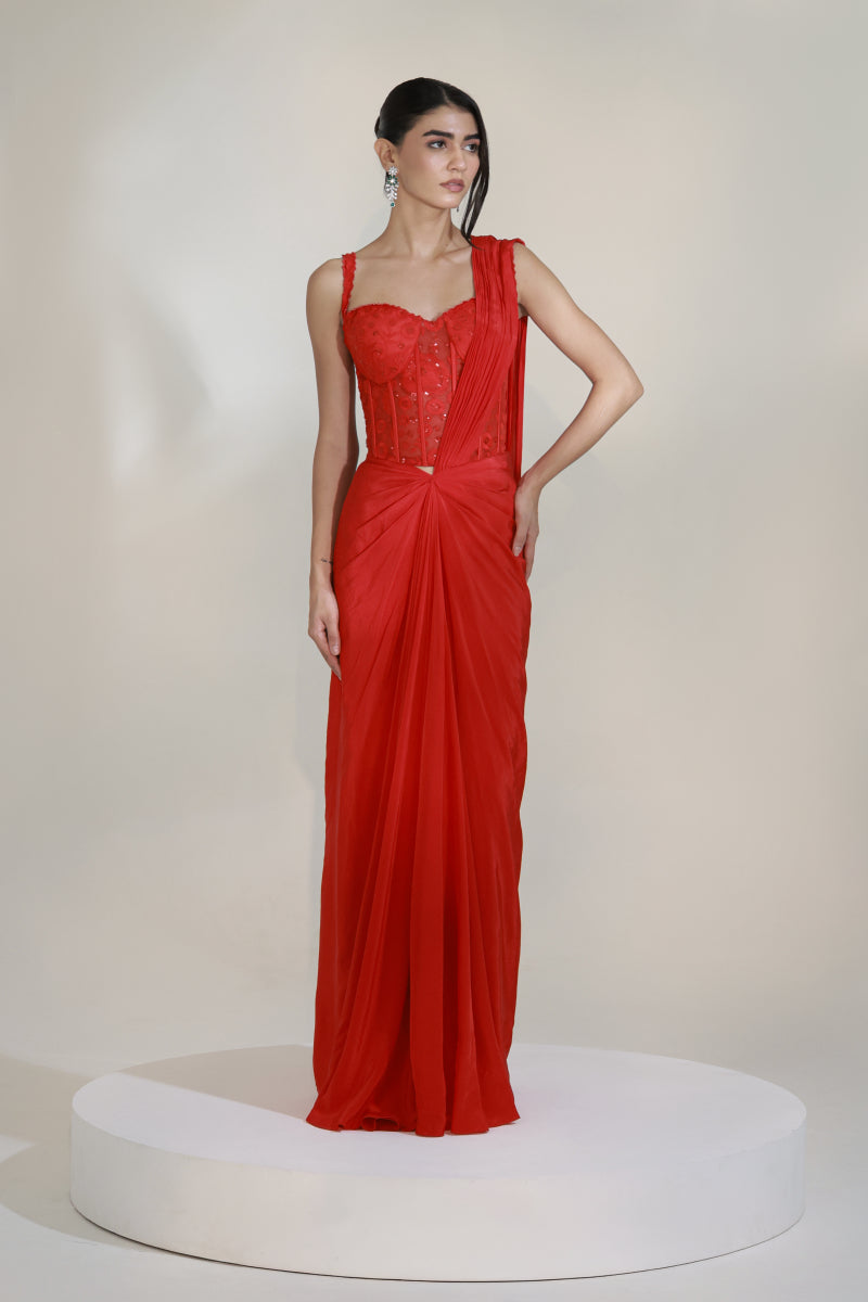 CRIMSON CORSET SAREE