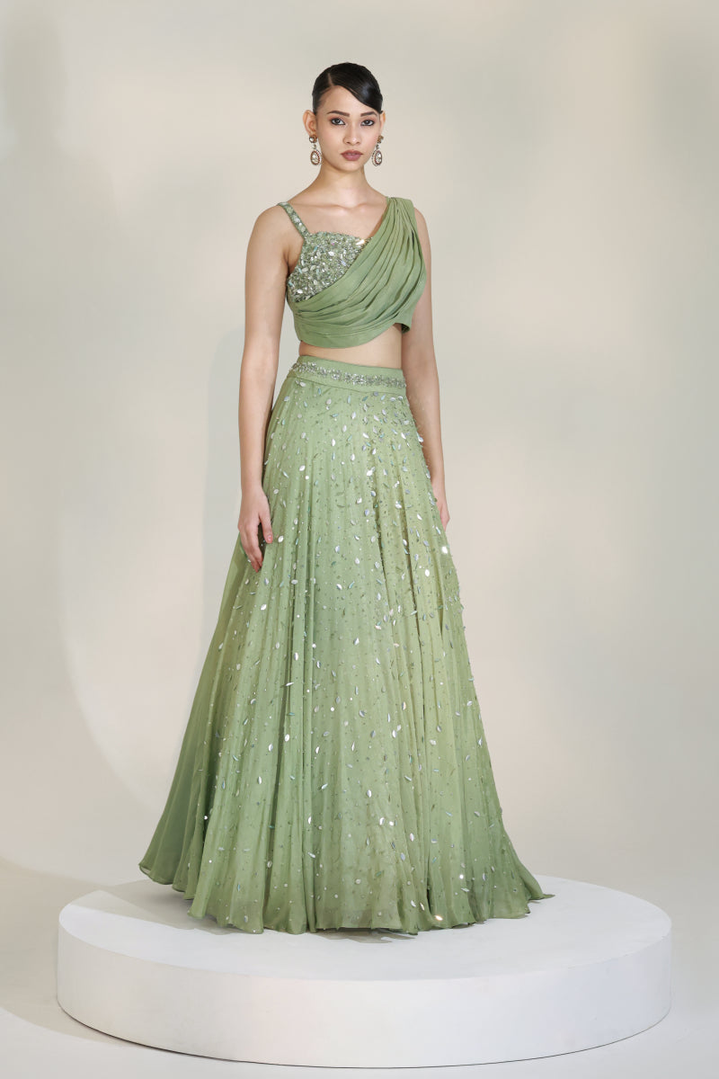 SAGE LUXE DRAPE LEHENGA