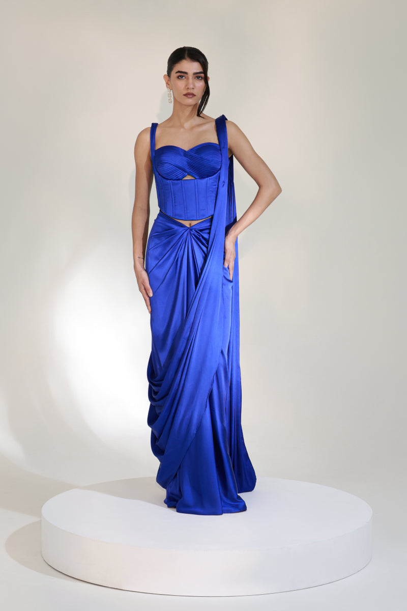 COBALT CORSET SAREE SET