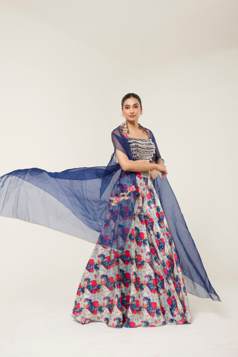 FLORIVA PRINTED SHARARA CAPE SET