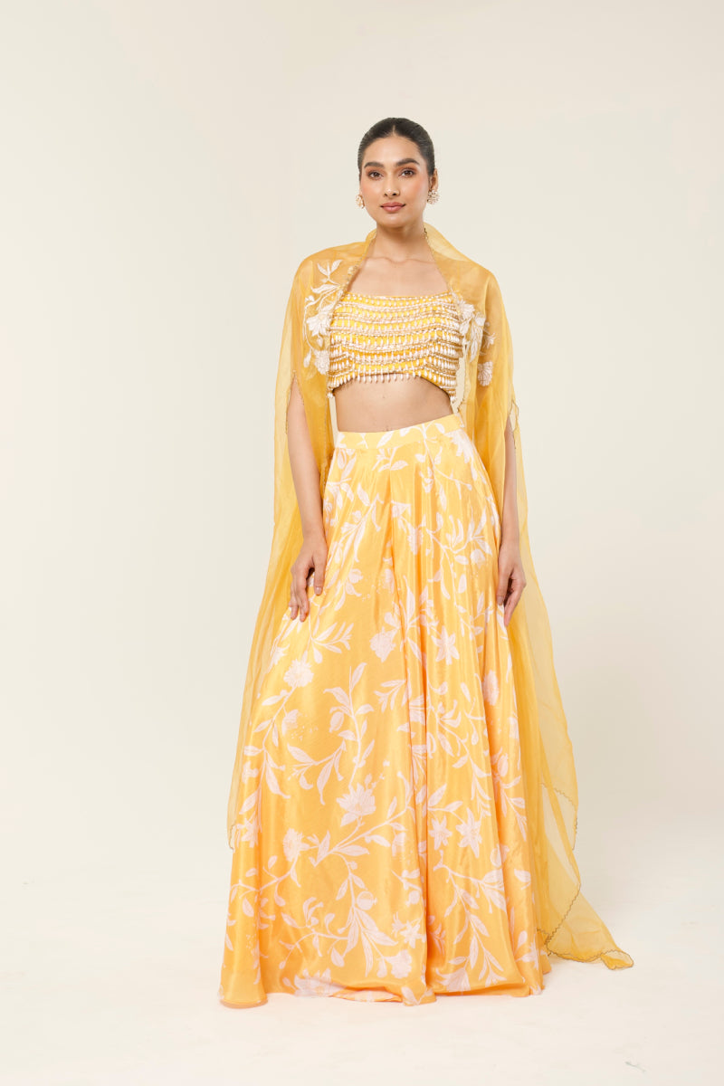 SUNKISSED PRINTED SHARARA CAPE SET