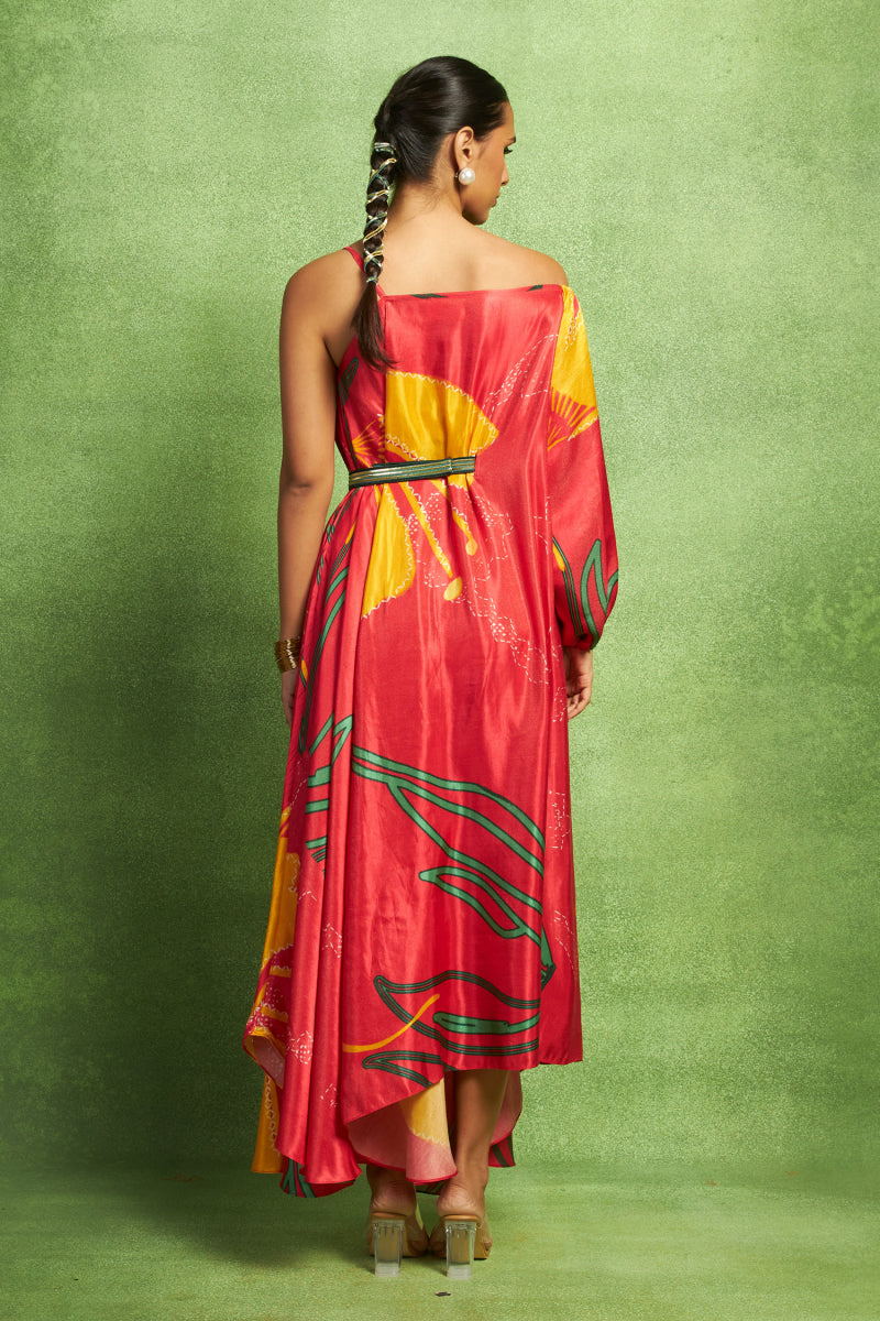 Abstract Floral Print Strap Drape Dress