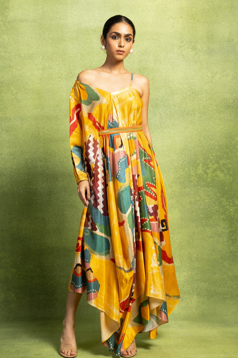 Yellow Abstract Printed Drape