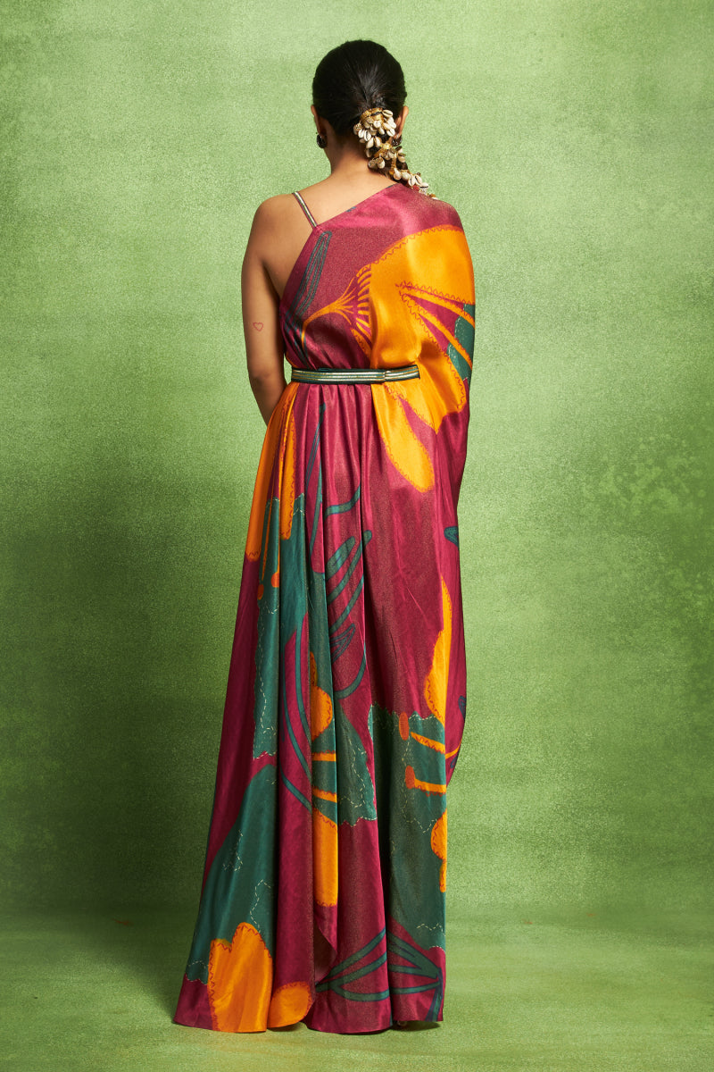 Purple Abstract Printed V Neck Drape