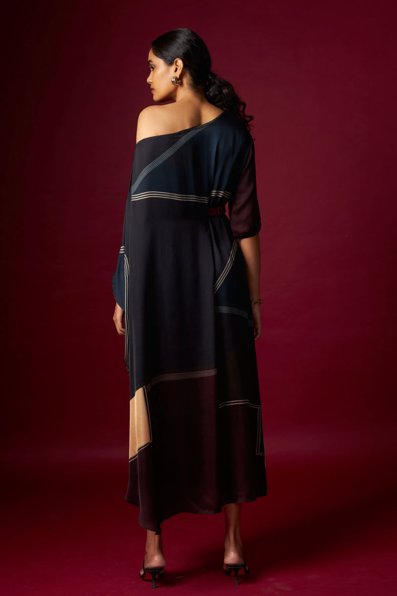 Abstract Print Drop Shoulder Drape