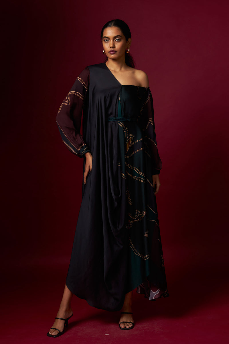 Abstract Print V-neck Drape