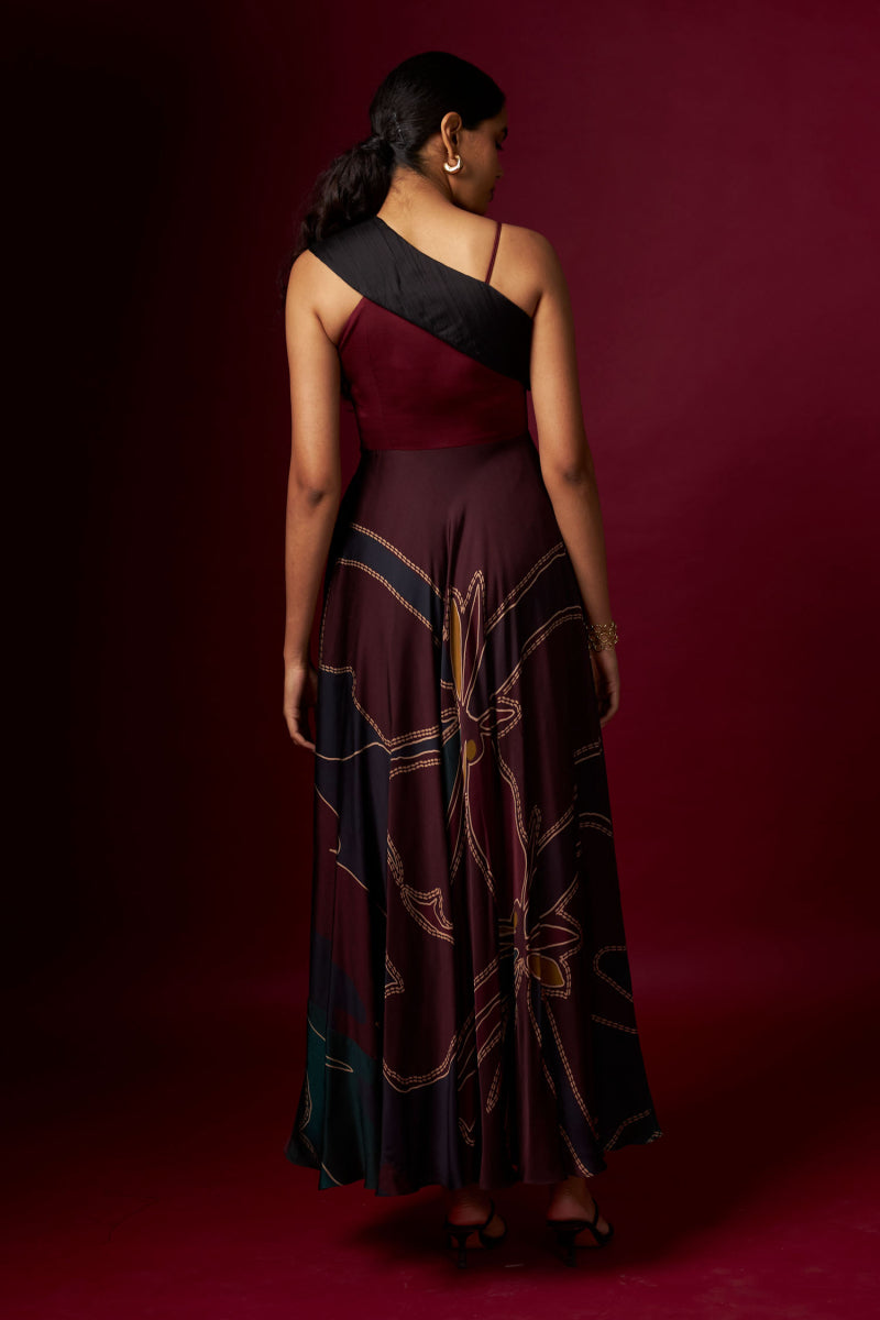 Abstract Printed One Shoulder Strap Dress