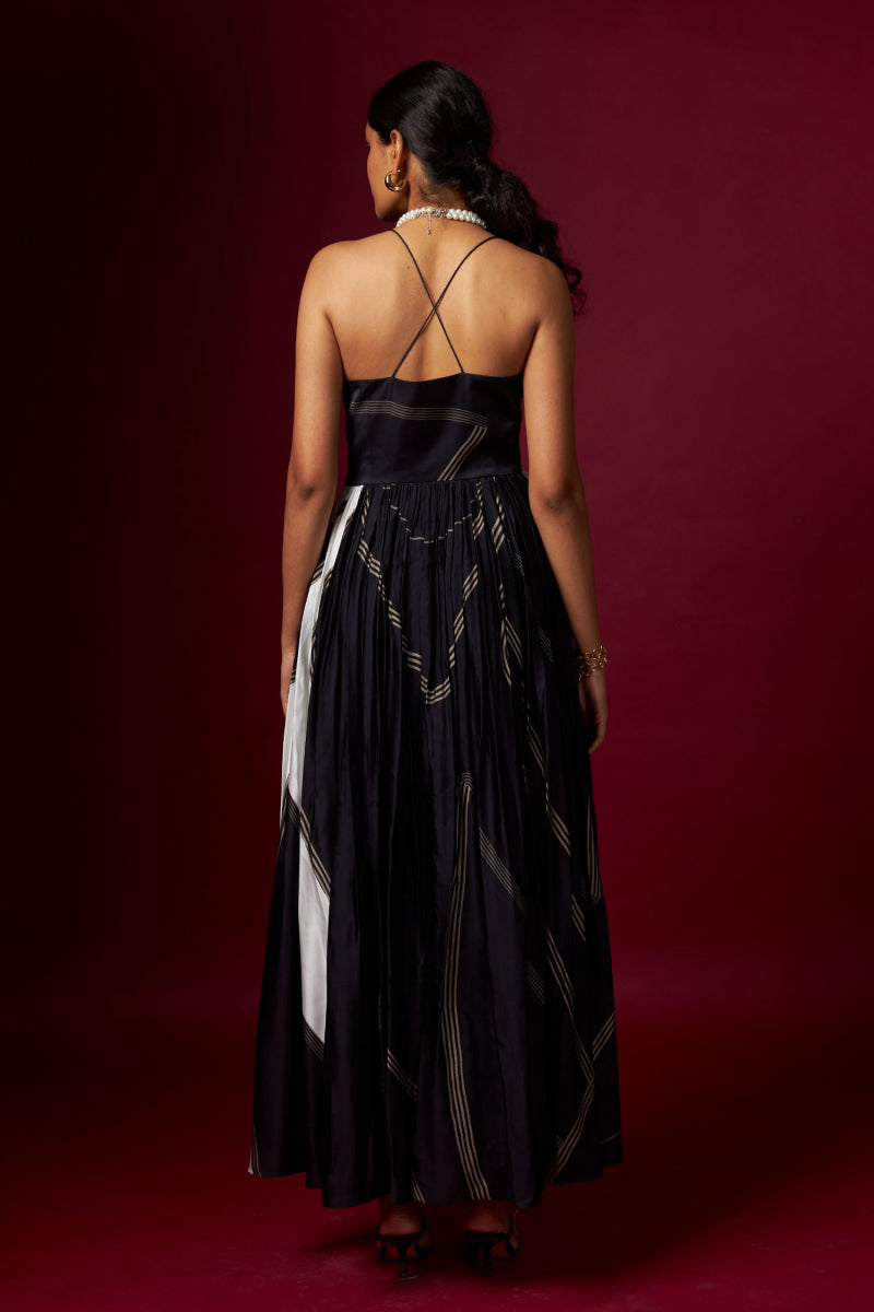 Black & White Abstract Print Strap Dress