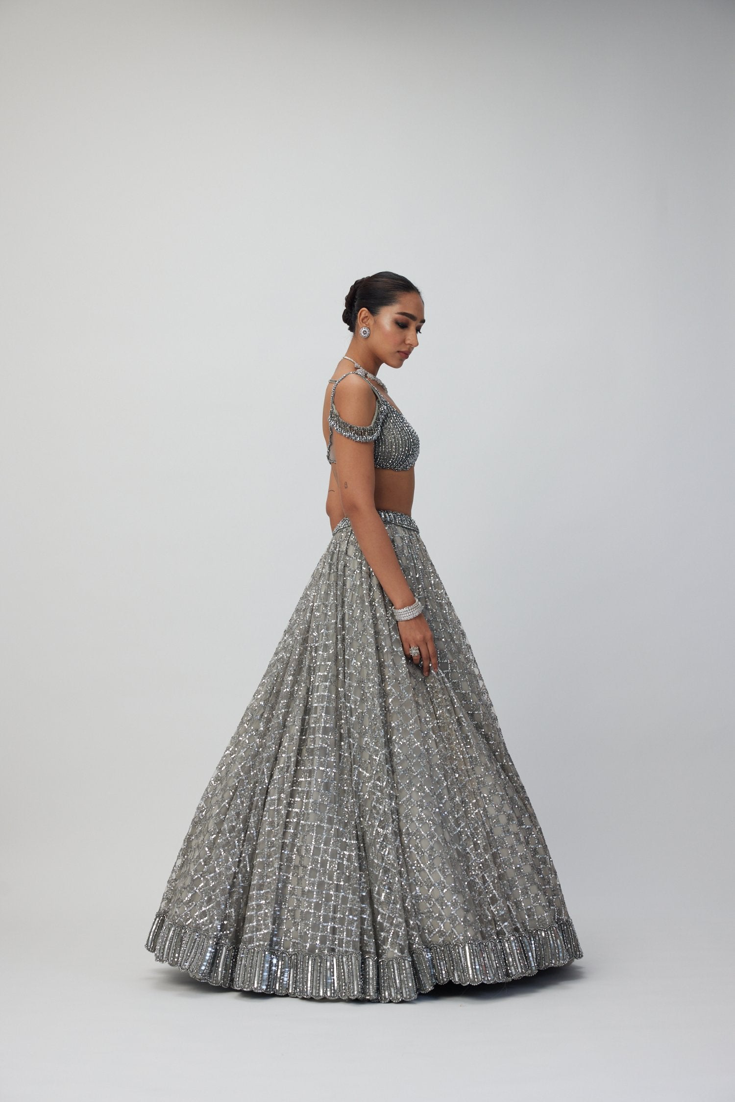 Crystal Grey Sequins embroidered Lehenga Set