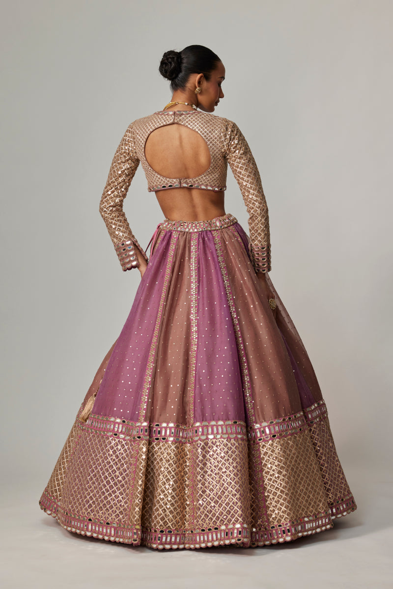 MUD MAUVE MULTICOLOR CHITA SEQUIN SCATTERED LEHENGA SET WITH V NECK FULL SLEEVES