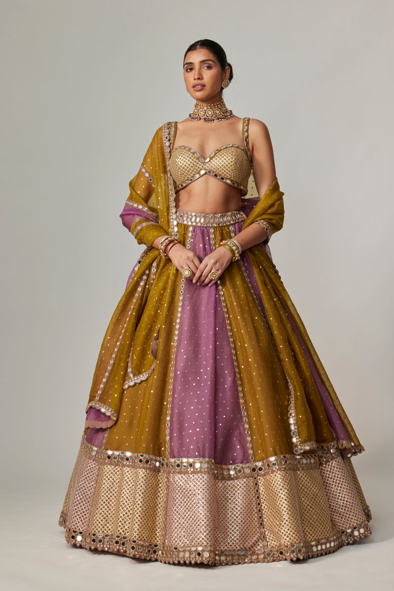 GREEN MULTICOLOR SEQUIN SCATTER LEHENGA SET