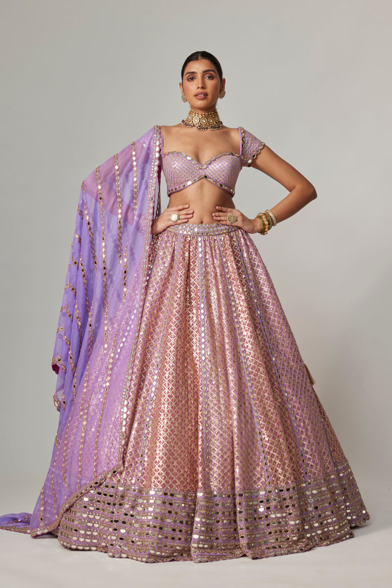 LILAC GOTA MULTICOLOR HEAVY METALLIC LEHENGA WITH CAP SLEEVE BLOUSE