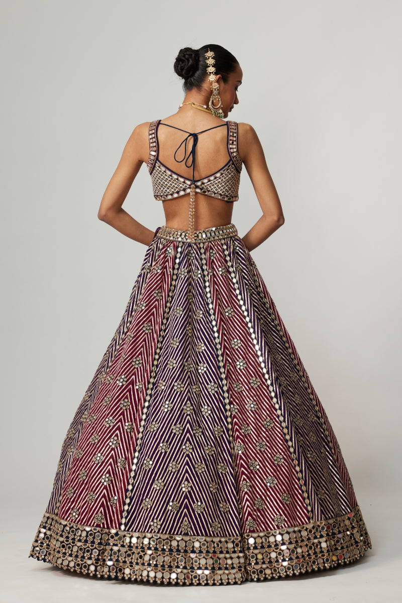 TEAL WINE MULTICOLOR LEHENGA SET WITH WINE DUPATTA