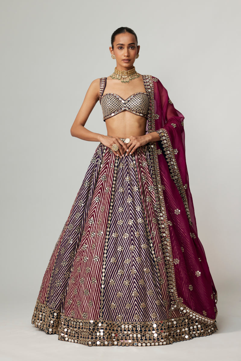 TEAL WINE MULTICOLOR LEHENGA SET WITH WINE DUPATTA