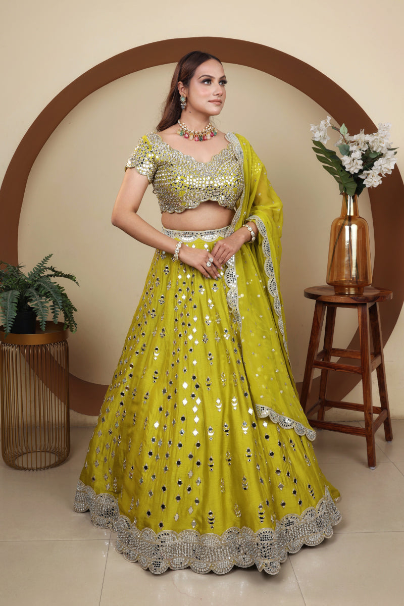 Mirror Work Lehnga In Silk