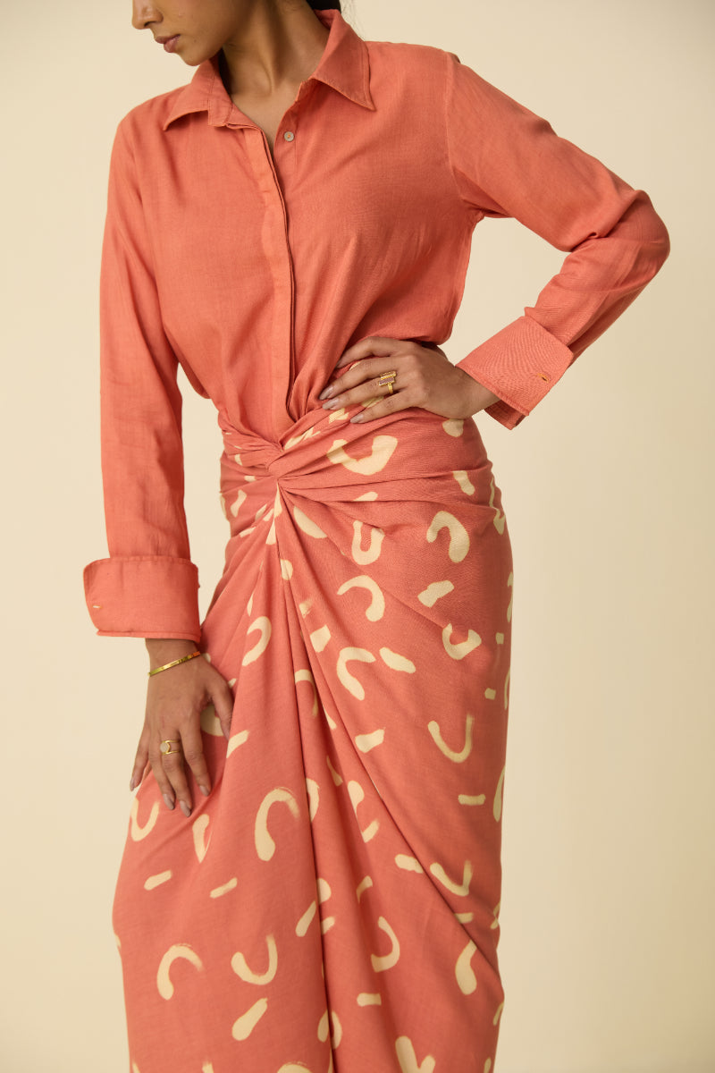 Hand Dyed Coral Orange Drape Skirt