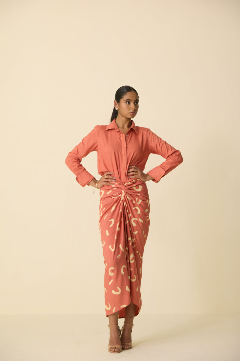 Hand Dyed Coral Orange Drape Skirt