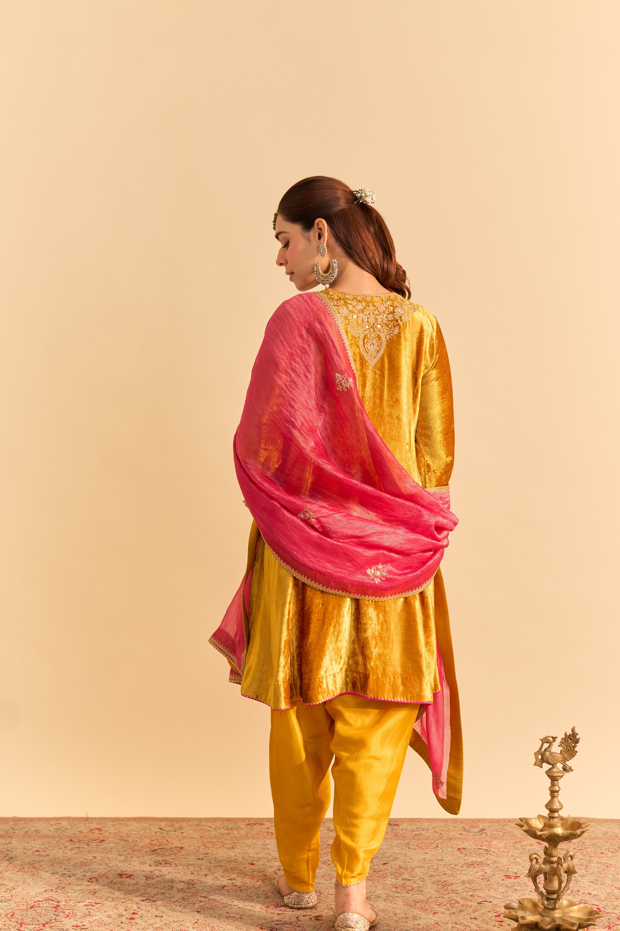 Laiba - Mustard A-line Kurta with Dhoti and Dupatta