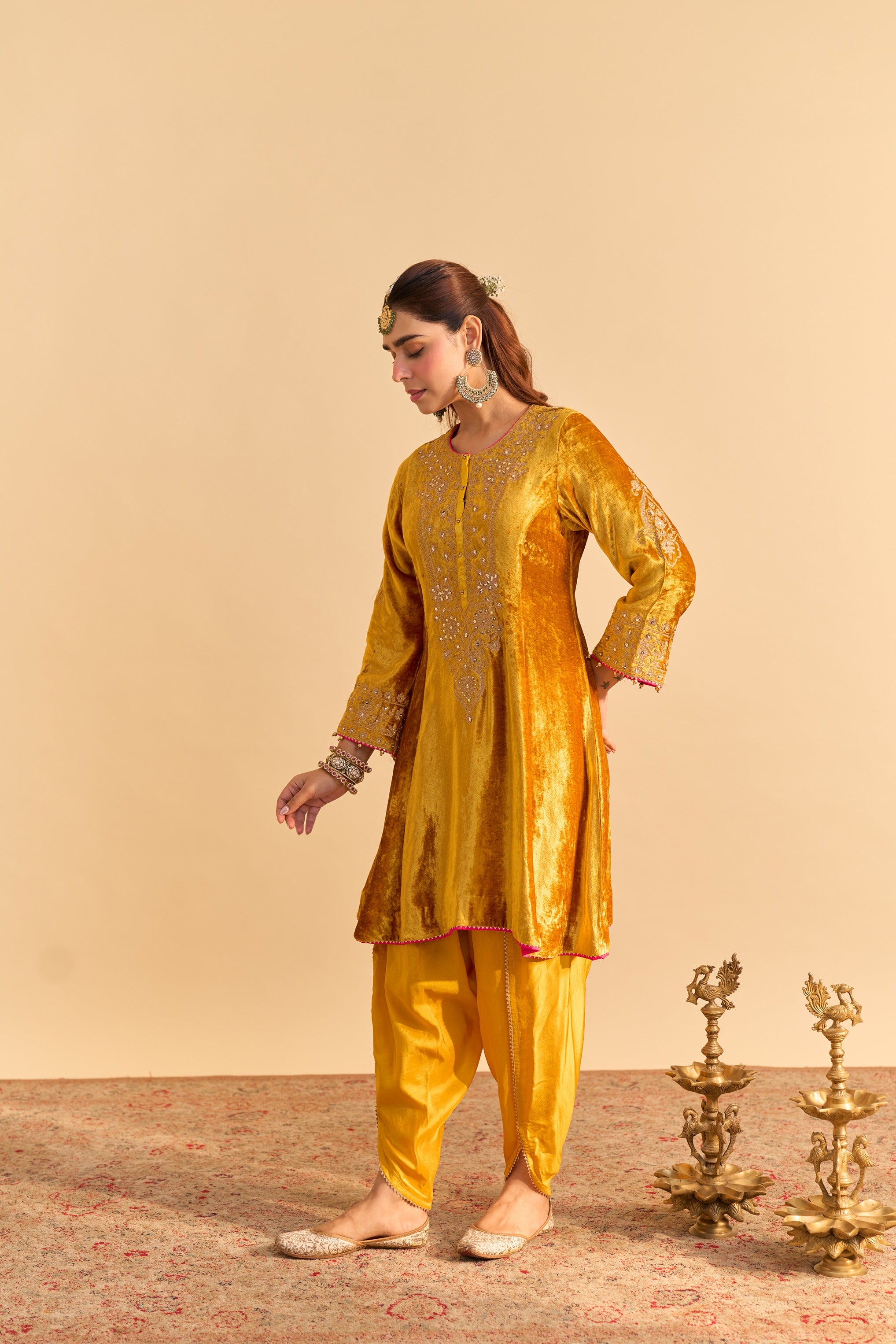 Laiba - Mustard A-line Kurta with Dhoti