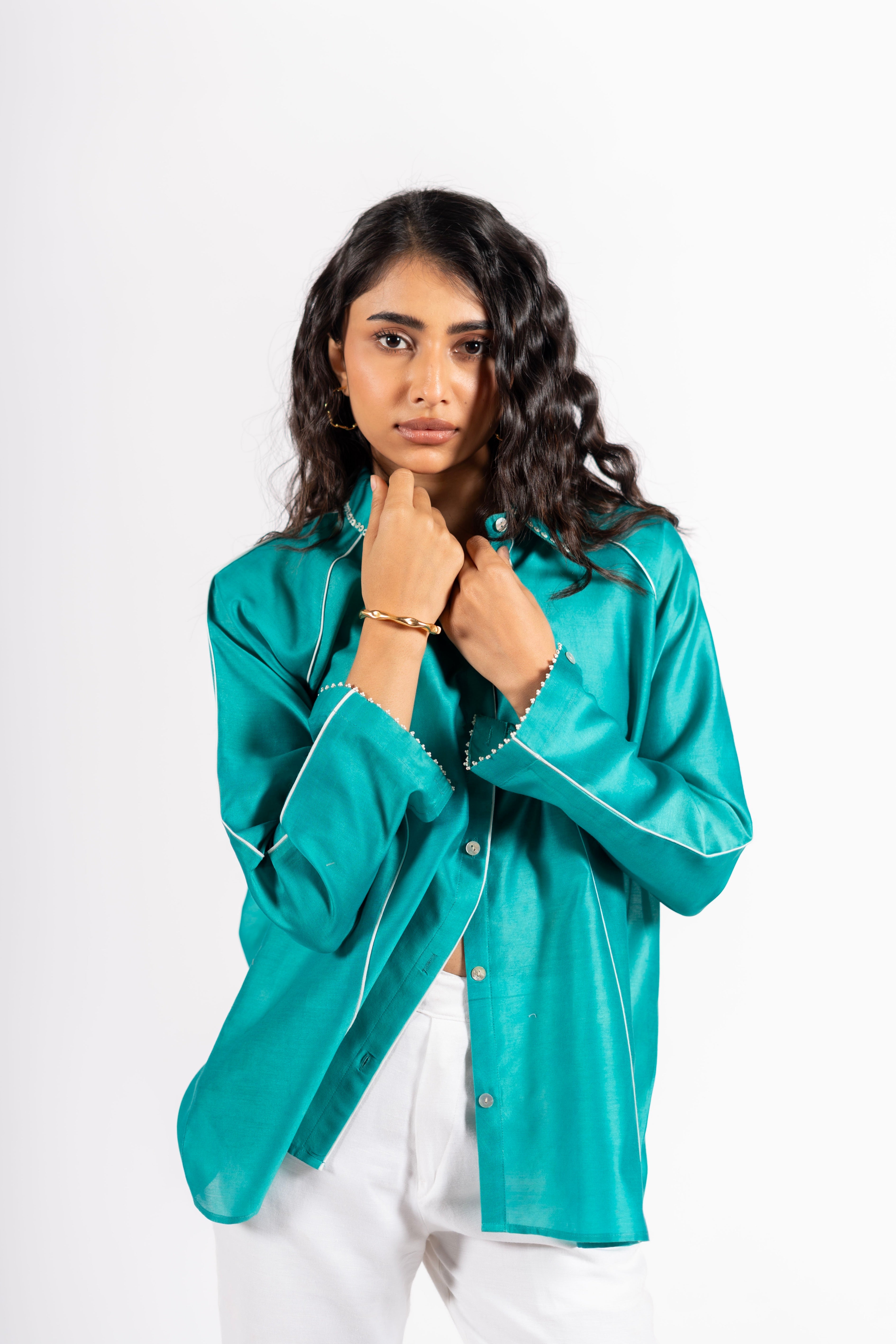 Harper Shirt Teal Blue