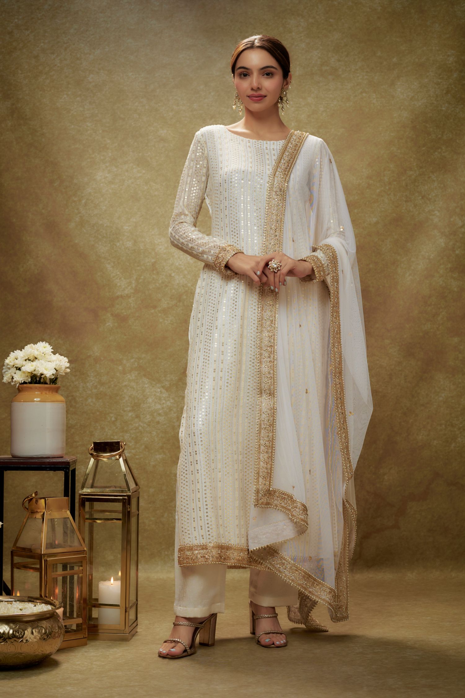 Magnolia Ivory & Gold Sequin Kurta Pants Set