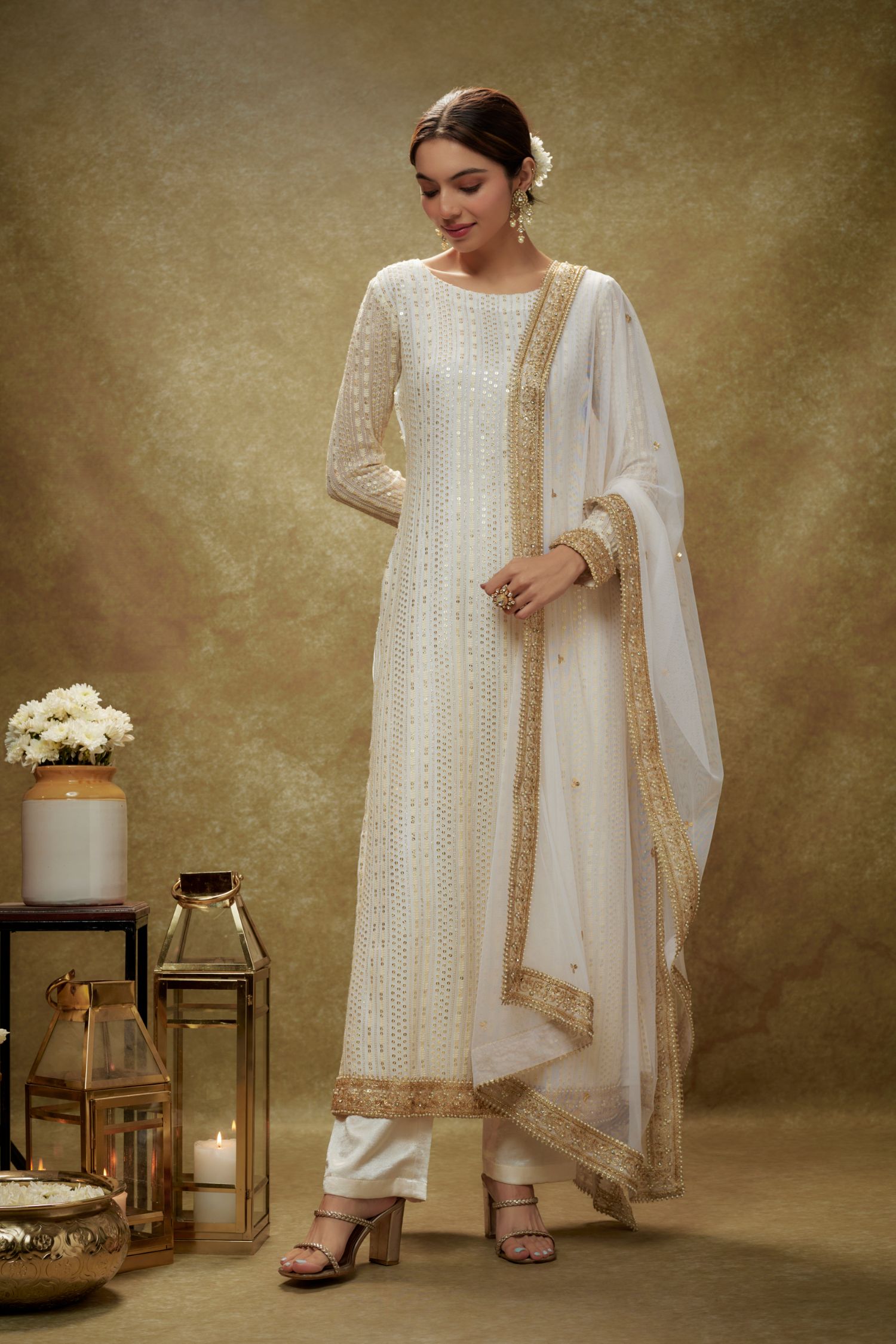 Magnolia Ivory & Gold Sequin Kurta Pants Set